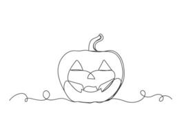 Continuous one line drawing halloween pumpkin isolated illustration. vector