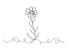 Flower one line continuous drawing style isolated illustration. vector