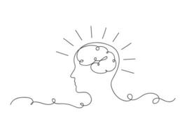 Continuous one line drawing head and brain mind and mental health problem concept isolated illustration. vector