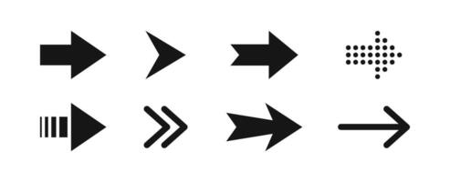Flat arrow button icons set. Different style black silhouette pointer web arrows collection vector