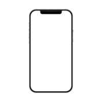 Realistic mobile phone with blank screen mockup template. Smartphone empty white display detailed black frame. Modern showcase presentation illustration vector