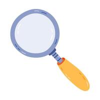 Cute cartoon hand held magnifying glass. Hand drawn loupe with handle as concept of search information, investigating, business idea. Scientific and business magnifier isolated on white background. vector