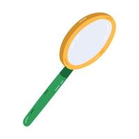 Cute cartoon hand held magnifying glass side view. Hand drawn loupe as concept of browsing information, investigating, business research. Scientific and business magnifier isolated on white. vector