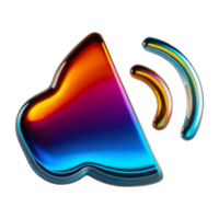 Molten metal element with shiny chrome surface isolated on transparent background. 3D volumetric holographic icon of speaker, music. png