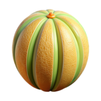 cantaloupe melon plastic style render 3d icon isolated on transparent background cutout png