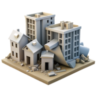 Demolished building 3d icon cartoon style isolated on transparent background cutout png