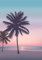Sun set background with silhouette of palm tree illustration, for design elements. vector