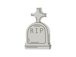 Old flat style murble stone tombstone with christian cross and title R.I.P. Rest in peace drawing illustration for funeral service, card or last farewell card. Sketch of grave or cemetery vector