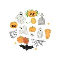 Set of halloween elements in flat style. Design of ghosts, creepy and spooky elements for halloween decorations, sketch, icon. Hand drawn template vector