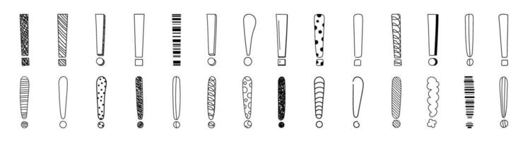 Doodle exclamation mark hand drawn sketch illustration set isolated on white background. vector