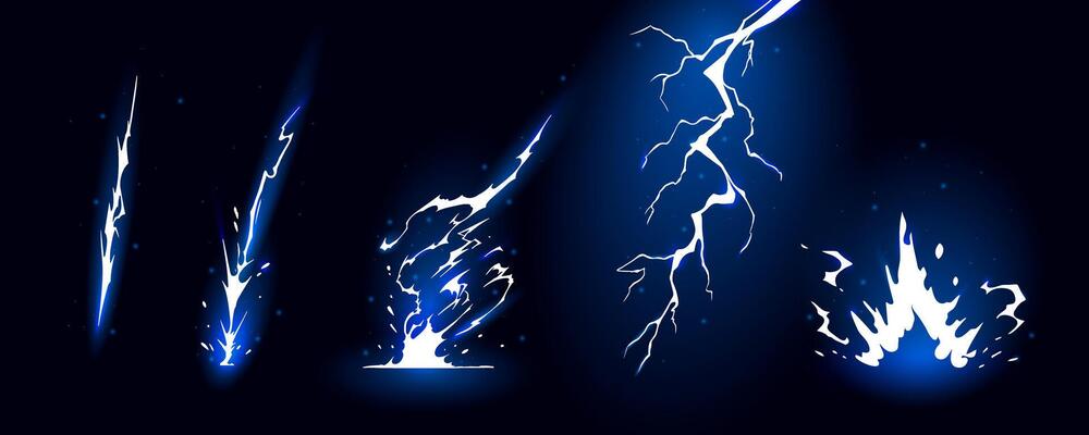 Lightning strike bolt silhouettes sequence illustration.