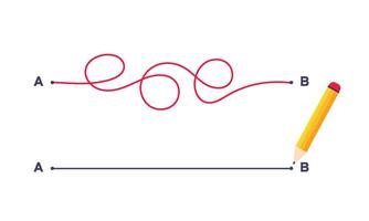 Complex and easy simple way from point A to B illustration. vector
