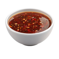 Bowl of Red Soup with Visible Seasoning Pieces on Transparent background png