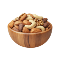 Wooden Bowl with Various Nuts AI-GeneratIive png