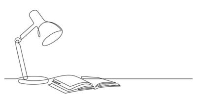 opening book and lamp workplace desk organizer one line vector