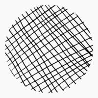 Round element with pencil hatching, doodle pattern on white background. Hand drawn circle, crosshatch, checkered, chaotic lines. vector