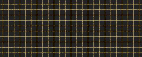 Abstract dark background with yellow checkered pattern. Jagged doodle hand drawn lines, notebook sheet, lined paper. Vertical and horizontal crosshatch. vector