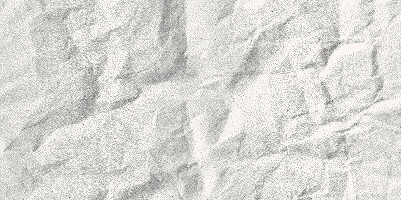 Background with dusty gritty dot effect, texture of crumpled folded paper, grunge overlay. Old dirty notebook sheet, banner template, abrasions.