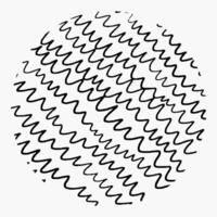Round element with pencil hatching, doodle pattern on white background. Hand drawn circle, crosshatch, thin curved curls, chaotic lines. vector