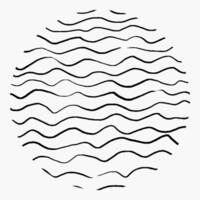 Round element with pencil hatching, doodle pattern on white background. Hand drawn circle, crosshatch, curved waves, chaotic lines. vector