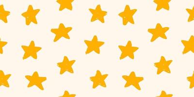 Seamless pattern with various doodle hand drawn stars on light background. Cute textured brush strokes, wrapping paper. vector