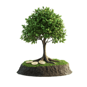 3d representación de árbol con Tres raíces y base en rocoso superficie IA generativa png