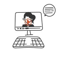 a drawing of a woman on a computer screen with a speech bubble vector