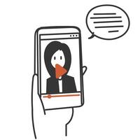 a hand holding a phone with a chat on it vector