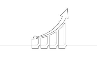 Continuous line drawing of arrow up. Sign symbol of graph icon. Illustration of increasing arrow. Single line art of bar chart. Object one line of business growth vector