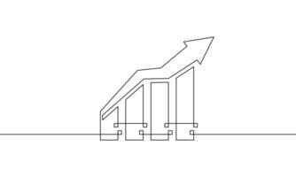 Continuous line drawing of graph with arrow. Sign symbol of business growth icon. Illustrstion of increasing arrrow up. Single line art of bar chart. Object one line vector