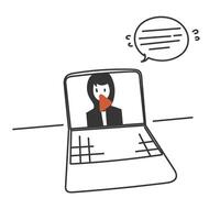 a cartoon of a person sitting on a laptop with a speech bubble vector