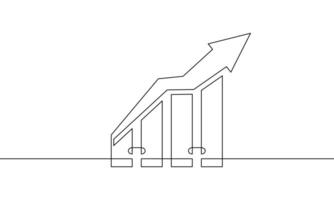 Illustration of graph with increasing arrow up. Continuous one line drawing of business growth icon. Single line art of bar chart vector