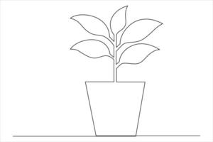 Continuous one line drawing of plant growth processing from seed outline art illustration vector