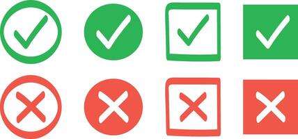 Sharp green checkmark and red cross. Set choice vector