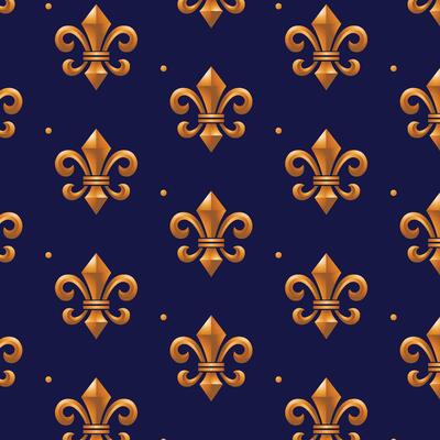 Seamless pattern of a fleur-de-lys motif, blue and gold color