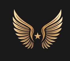a golden emblem with a star and wings on a black background vector