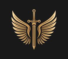 golden sword and wings symbol with elegant design style vector