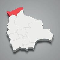 Pando department location within Bolivia 3d map vector