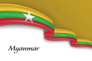 Waving ribbon with flag of Myanmar vector