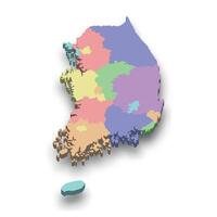 3d isometric colored map of South Korea vector