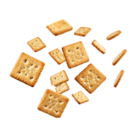 Savor the crunch of flying square salty crackers, isolated on a transparent background png