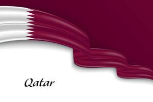 Waving ribbon with flag of Qatar vector