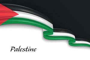 Waving ribbon with flag of Palestine vector