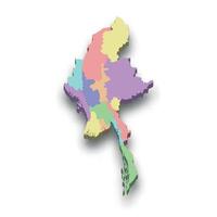 3d isometric colored map of Myanmar vector