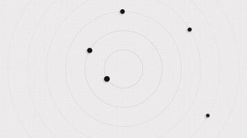Minimalist abstract background with black spheres orbiting on concentric circles with grid pattern. Atomic structure concept. This sleek clean science animation is full HD and looping. video