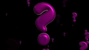 Violet question marks float on black. A colorful and entertaining sight video