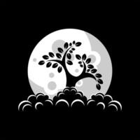 tree and moon logo design vector