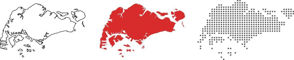 Singapore map detailed in outline, red color, dotted style vector