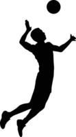Serve pose of men volleyball player silhouette vector