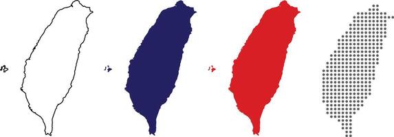 Taiwan map detailed in outline, blue color, red color, dotted style vector
